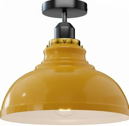 Flush Mount Ceiling Light – Black Fitting, 50+ Shades & Cages, E27 - Black, Curvy 29 cm Yellow, Without Bulb
