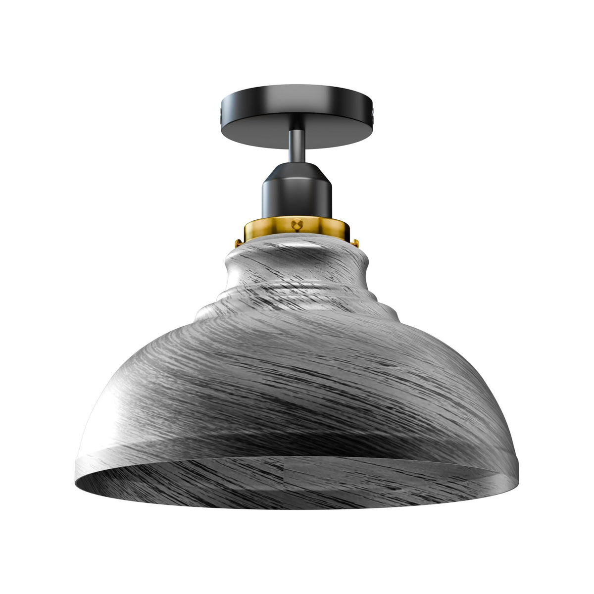 Flush Mount Ceiling Light – Black Fitting, 50+ Shades & Cages, E27 - Black, Curvy 29 cm Brushed Silver, Without Bulb