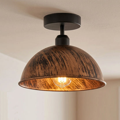 Flush Mount Ceiling Light – Black Fitting, 50+ Shades & Cages, E27 - Black, Dome 21 cm Brushed Copper, Without Bulb