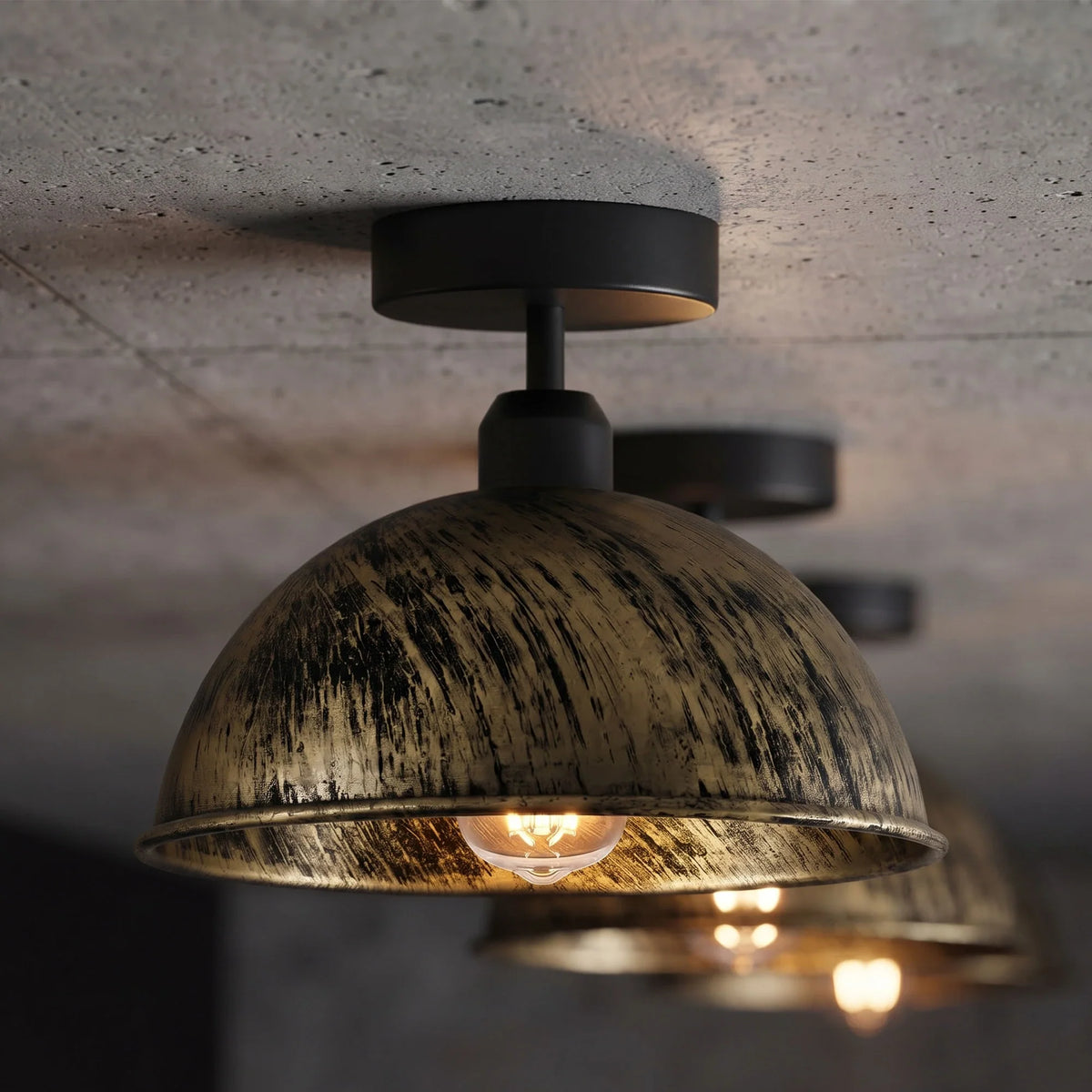 Flush Mount Ceiling Light – Black Fitting, 50+ Shades & Cages, E27 - Black, Dome 21 cm Brushed Brass, Without Bulb