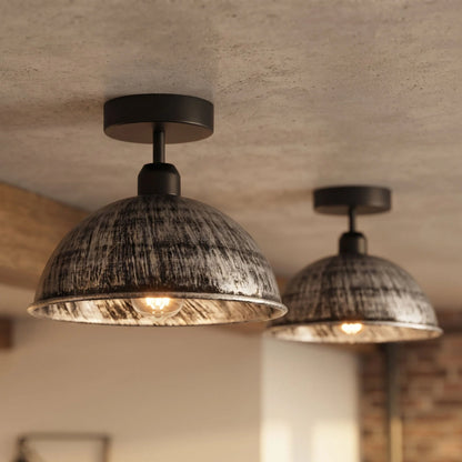 Flush Mount Ceiling Light – Black Fitting, 50+ Shades & Cages, E27 - Black, Dome 21 cm Brushed Silver, Without Bulb