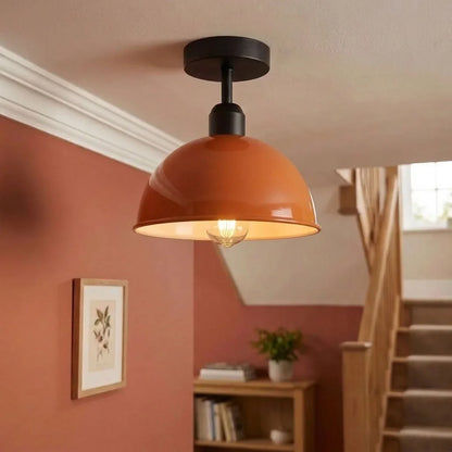 Flush Mount Ceiling Light – Black Fitting, 50+ Shades & Cages, E27 - Black, Dome 30 cm Orange, Without Bulb