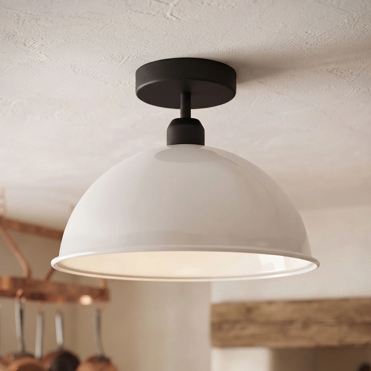 Flush Mount Ceiling Light – Black Fitting, 50+ Shades & Cages, E27 - Black, Dome 30 cm White, Without Bulb