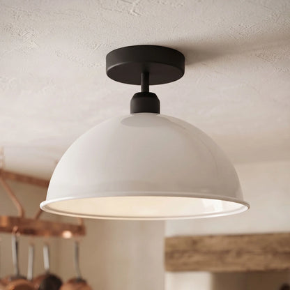 Flush Mount Ceiling Light – Black Fitting, 50+ Shades & Cages, E27 - Black, Dome 30 cm White, Without Bulb