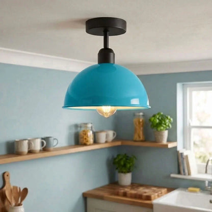 Flush Mount Ceiling Light – Black Fitting, 50+ Shades & Cages, E27 - Black, Dome 30 cm Light Blue, Without Bulb