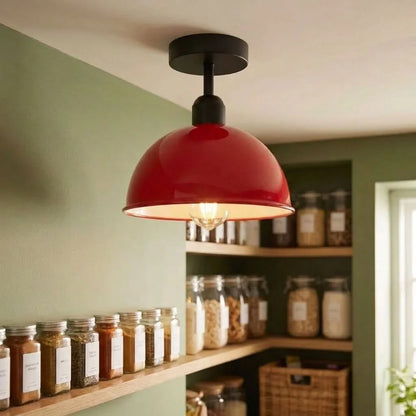 Flush Mount Ceiling Light – Black Fitting, 50+ Shades & Cages, E27 - Black, Dome 30 cm Red, Without Bulb