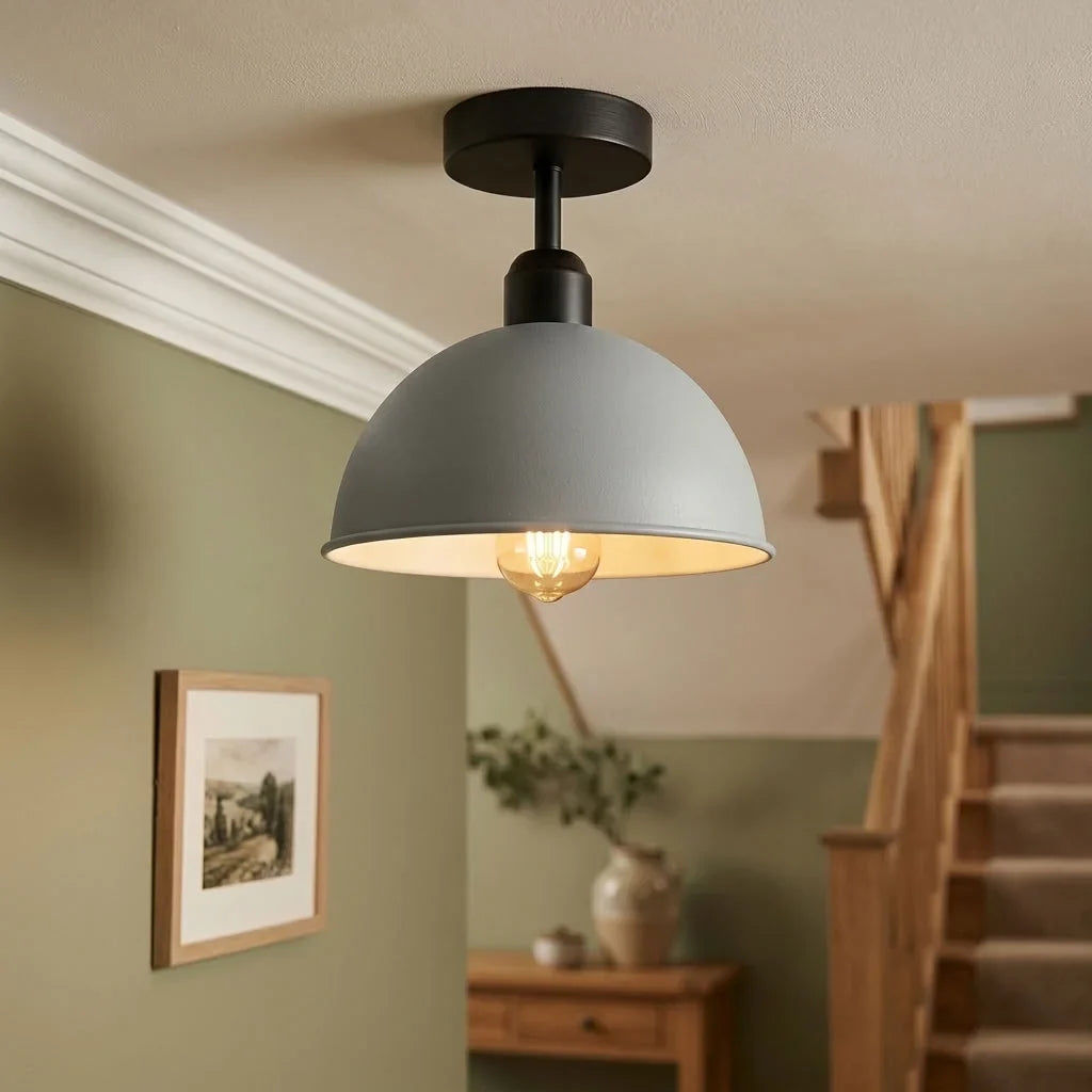 Flush Mount Ceiling Light – Black Fitting, 50+ Shades & Cages, E27 - Black, Dome 30 cm Grey, Without Bulb