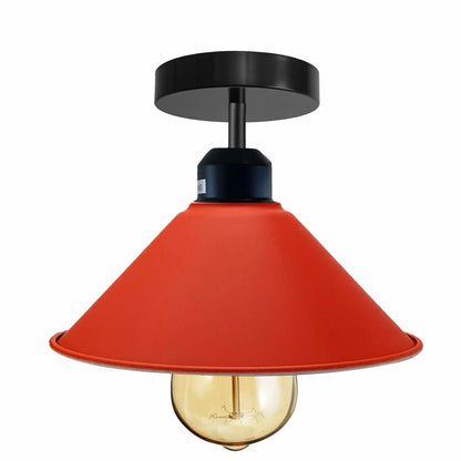 Flush Mount Ceiling Light – Black Fitting, 50+ Shades & Cages, E27 - Black, Flat Cone 22 cm Red, Without Bulb