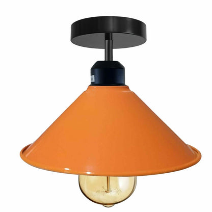 Flush Mount Ceiling Light – Black Fitting, 50+ Shades & Cages, E27 - Black, Flat Cone 22 cm Orange, Without Bulb
