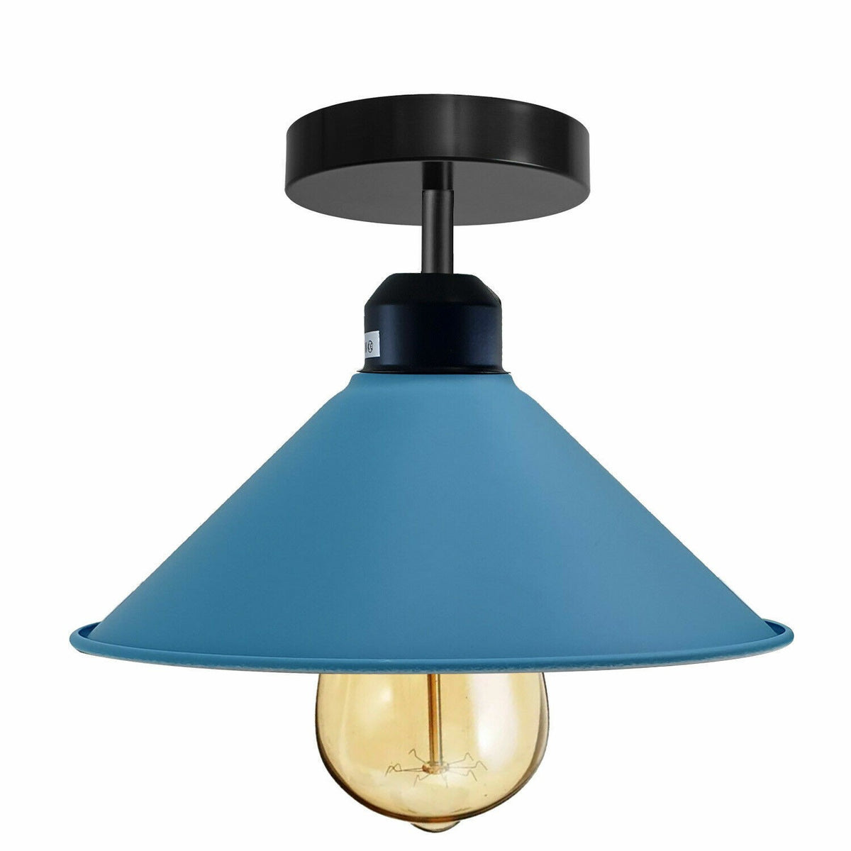 Flush Mount Ceiling Light – Black Fitting, 50+ Shades & Cages, E27 - Black, Flat Cone 22 cm Blue, Without Bulb