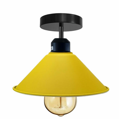 Flush Mount Ceiling Light – Black Fitting, 50+ Shades & Cages, E27 - Black, Flat Cone 22 cm Yellow, Without Bulb