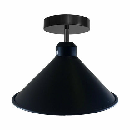 Flush Mount Ceiling Light – Black Fitting, 50+ Shades & Cages, E27 - Black, Flat Cone 22 cm Black & Gold, Without Bulb