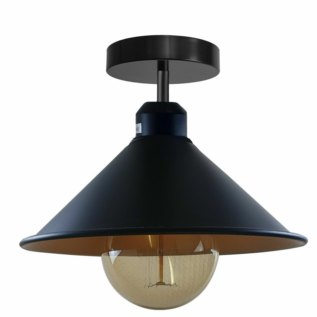 Flush Mount Ceiling Light – Black Fitting, 50+ Shades & Cages, E27 - Black, Flat Cone 22 cm Black, Without Bulb