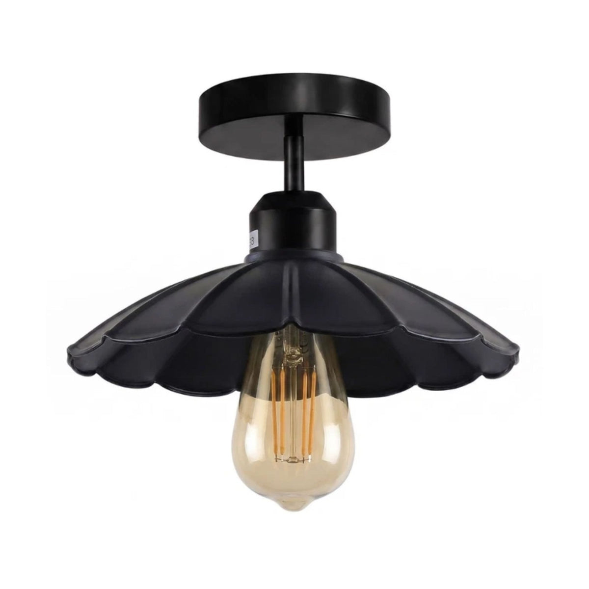Flush Mount Ceiling Light – Black Fitting, 50+ Shades & Cages, E27 - Black, Lounge 22 cm Black, ST64 LED Bulb 4W