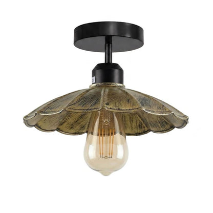 Flush Mount Ceiling Light – Black Fitting, 50+ Shades & Cages, E27 - Black, Lounge 22 cm Brushed Brass, ST64 LED Bulb 4W