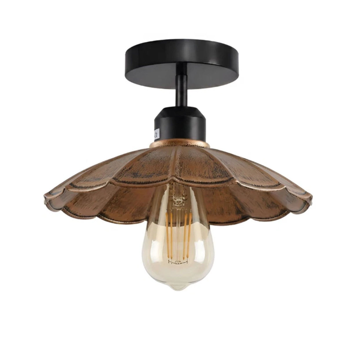 Flush Mount Ceiling Light – Black Fitting, 50+ Shades & Cages, E27 - Black, Lounge 22 cm Brushed Copper, ST64 LED Bulb 4W