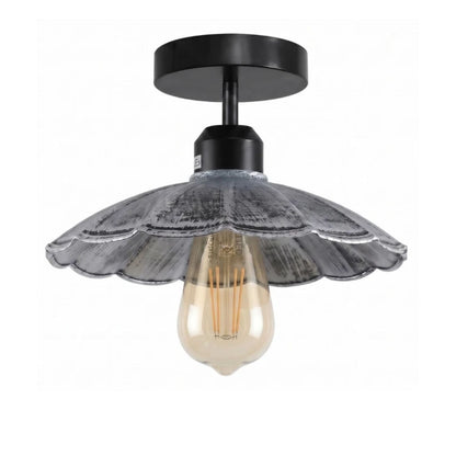 Flush Mount Ceiling Light – Black Fitting, 50+ Shades & Cages, E27 - Black, Lounge 22 cm Brushed Silver, ST64 LED Bulb 4W