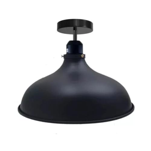 Flush Mount Ceiling Light – Black Fitting, 50+ Shades & Cages, E27 - Black, Wide Round 36 cm Black, Without Bulb
