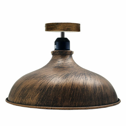 Flush Mount Ceiling Light – Black Fitting, 50+ Shades & Cages, E27 - Black, Wide Round 36 cm Brushed Copper, Without Bulb
