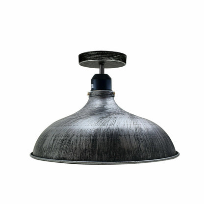 Flush Mount Ceiling Light – Black Fitting, 50+ Shades & Cages, E27 - Black, Wide Round 36 cm Brushed Silver, Without Bulb