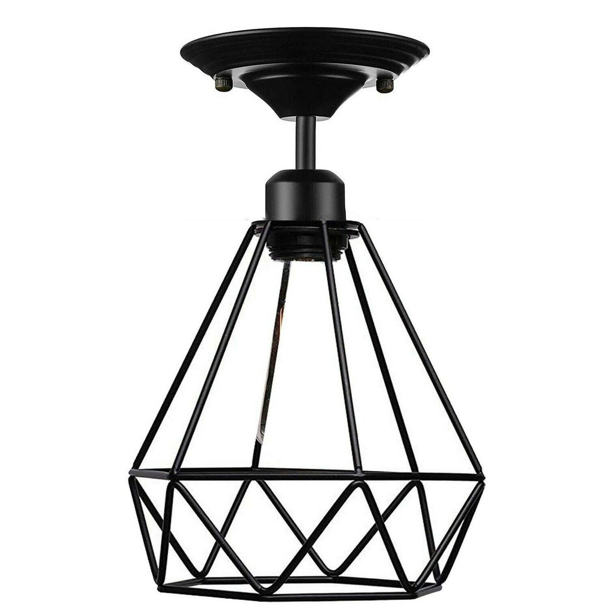 Flush Mount Ceiling Light – Black Fitting, 50+ Shades & Cages, E27 - Black, Wire Cage Black, Without Bulb