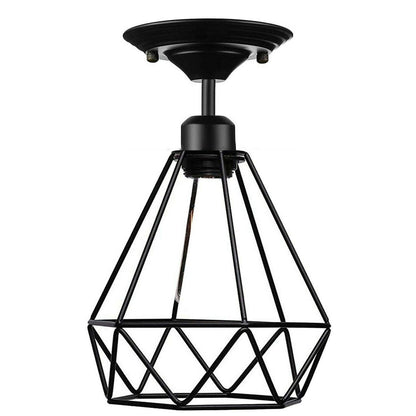 Flush Mount Ceiling Light – Black Fitting, 50+ Shades & Cages, E27 - Black, Wire Cage Black, Without Bulb