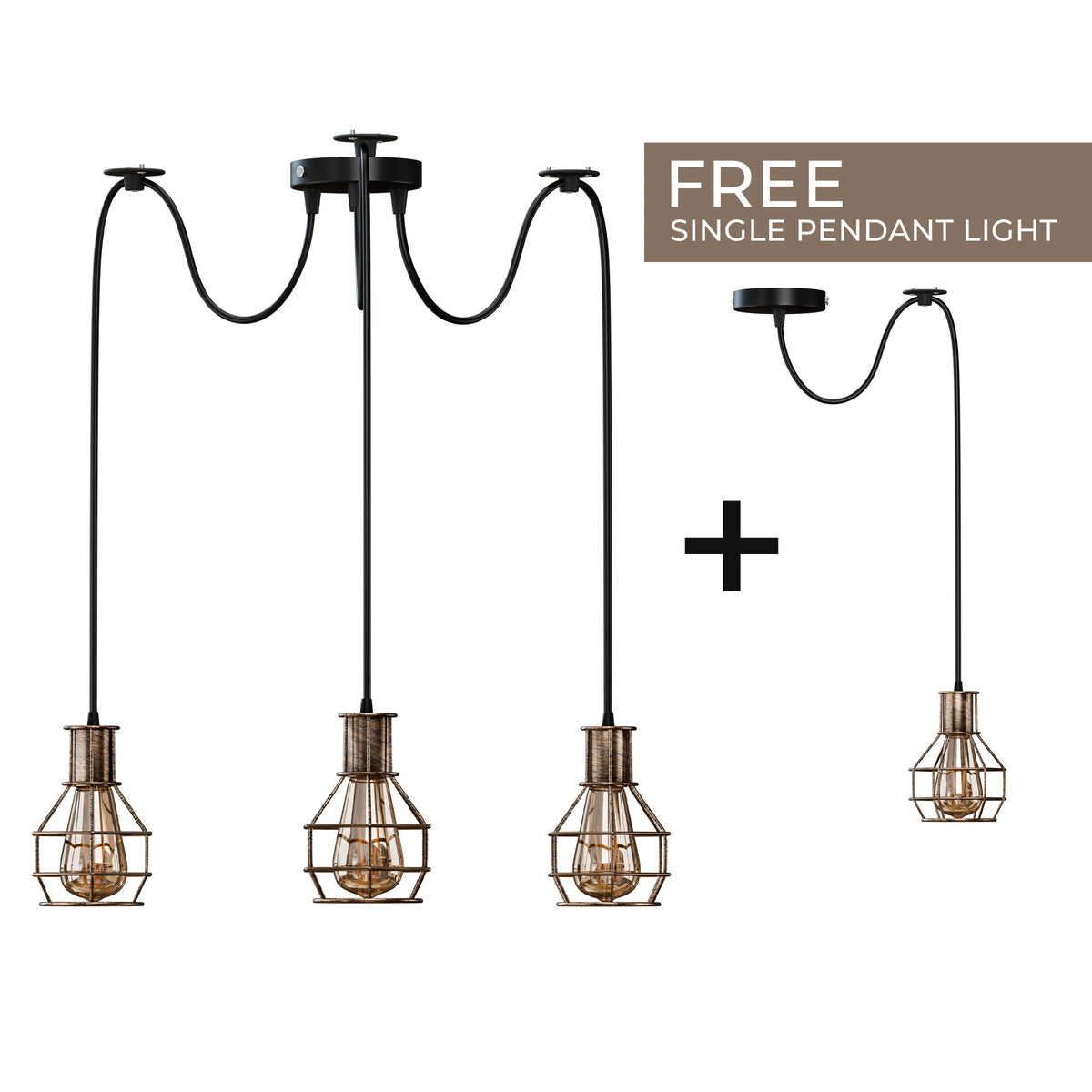Cage Spider Pendant – 3-Way, or 2-Way + Single Pendant, E27 - photo 5