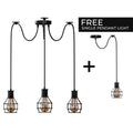 Cage Spider Pendant Set – 3-Arm Spider & Single Pendant, 4 Colours - ST64 LED Bulb 4W, Black, 3-Arm Spider & Single Pendant