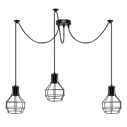 Cage Spider Pendant – 3-Way, or 2-Way + Single Pendant, E27 - Without Bulb, Black, 3-Way Spider