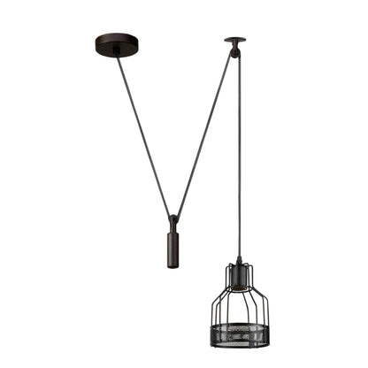 Bird Cage Swag Pendant – Black, 2 m Cable, Hook or Pulley - Black, Bird Cage, Pulley & Counterweight, Without Bulb