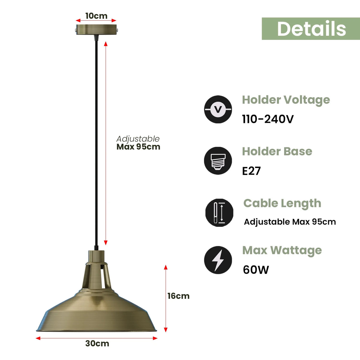 Industrial Pendant Light – Barn, Gloss Dome, Cone or Hemp Shade - photo 5