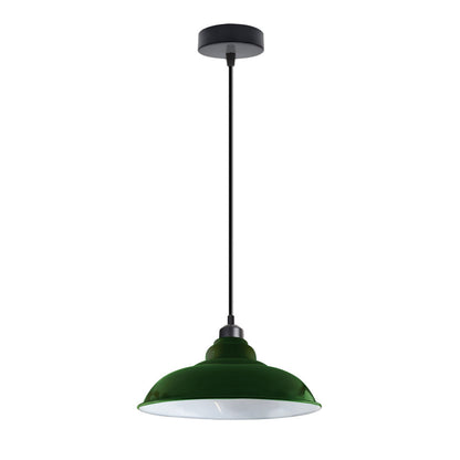 Industrial Pendant Light – Barn, Gloss Dome, Cone or Hemp Shade - Black, Gloss Metal 32 cm Green, Without Bulb