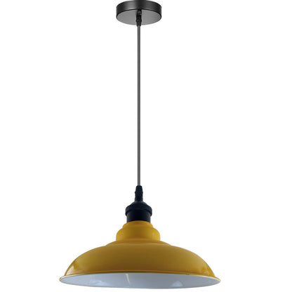 Industrial Pendant Light – Barn, Gloss Dome, Cone or Hemp Shade - Black, Gloss Metal 32 cm Yellow, Without Bulb