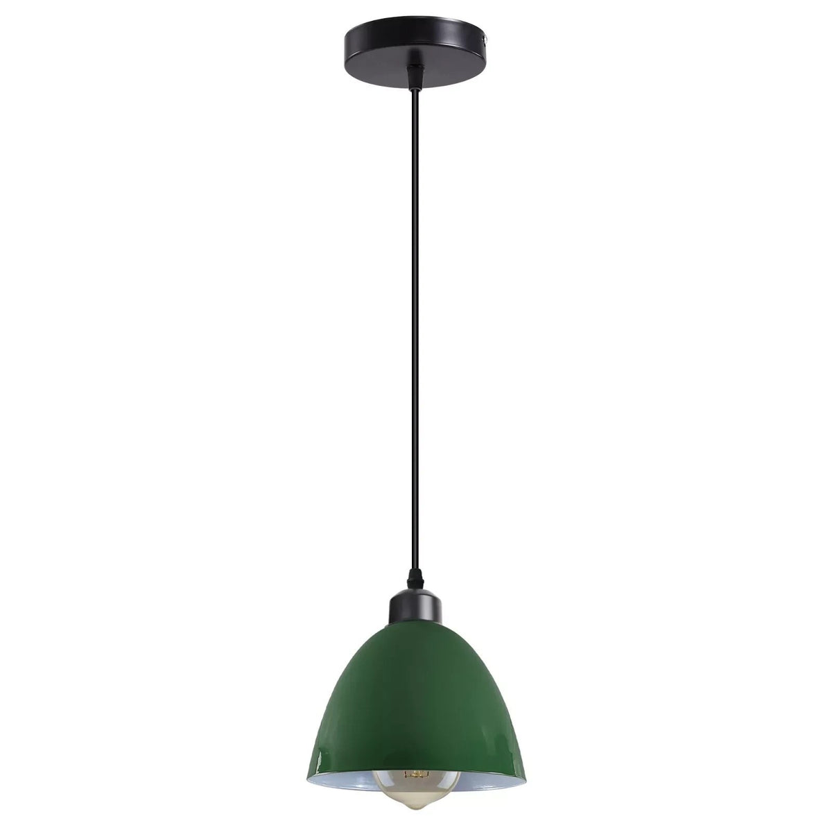 Industrial Pendant Light – Barn, Gloss Dome, Cone or Hemp Shade - Black, Bell 15 cm Green, Without Bulb