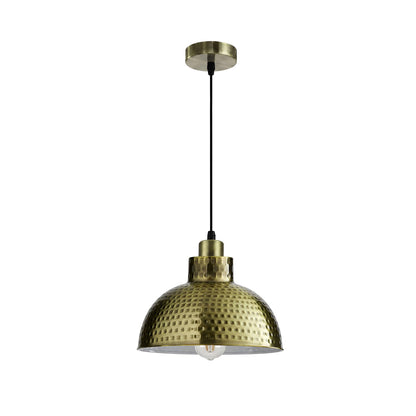 Industrial Pendant Light – Barn, Gloss Dome, Cone or Hemp Shade - Green Brass, Retro Pendant 26 cm Green Brass, ST64 LED Bulb 4W