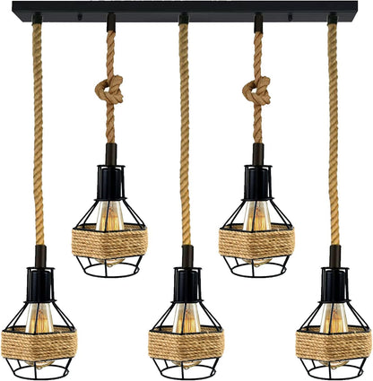 4-Light Hemp Rope Cage Bar Pendant – Black, E27 - photo 6