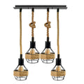 4-Light Hemp Rope Cage Bar Pendant – Black, E27 - Black, Round Cage, ST64 Bulb