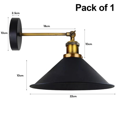 Swing Arm Wall Light with Black Cone Shade – Brass & Black, E27 - photo 2