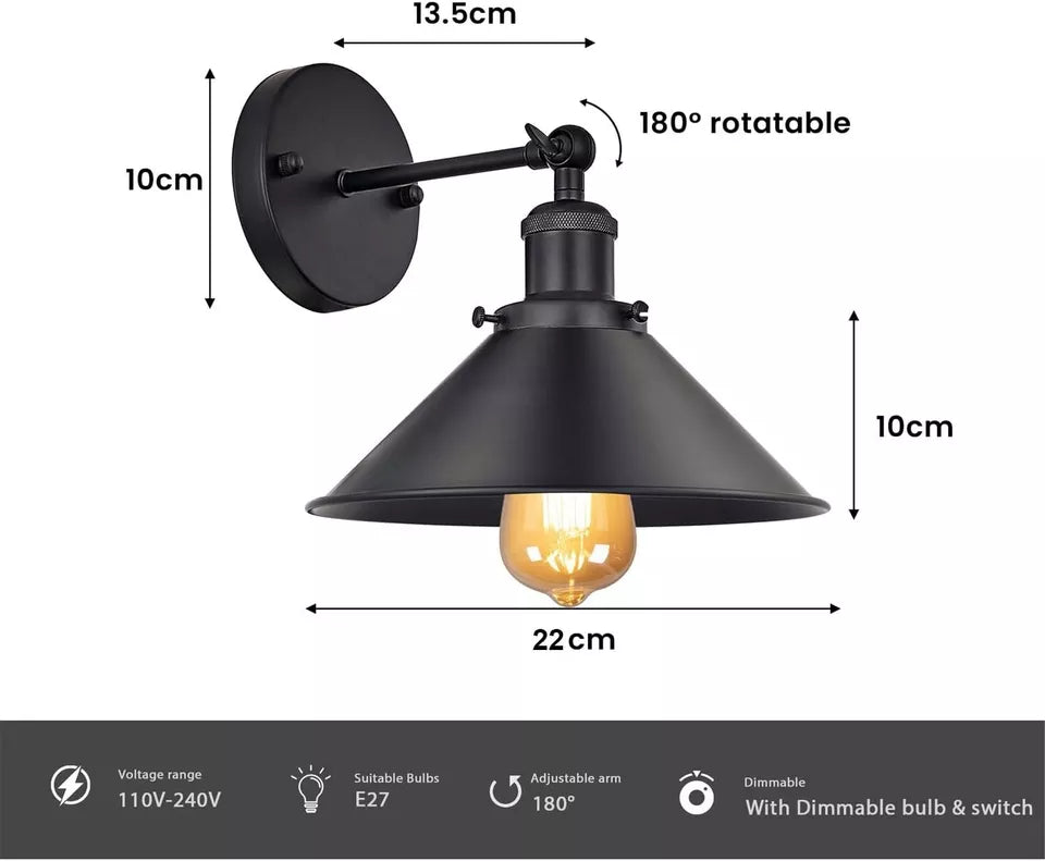 Swing Arm Wall Light with Black Cone Shade – Brass & Black, E27 - photo 5