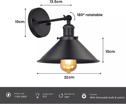 Swing Arm Wall Light with Black Cone Shade – Brass & Black, E27 - photo 5