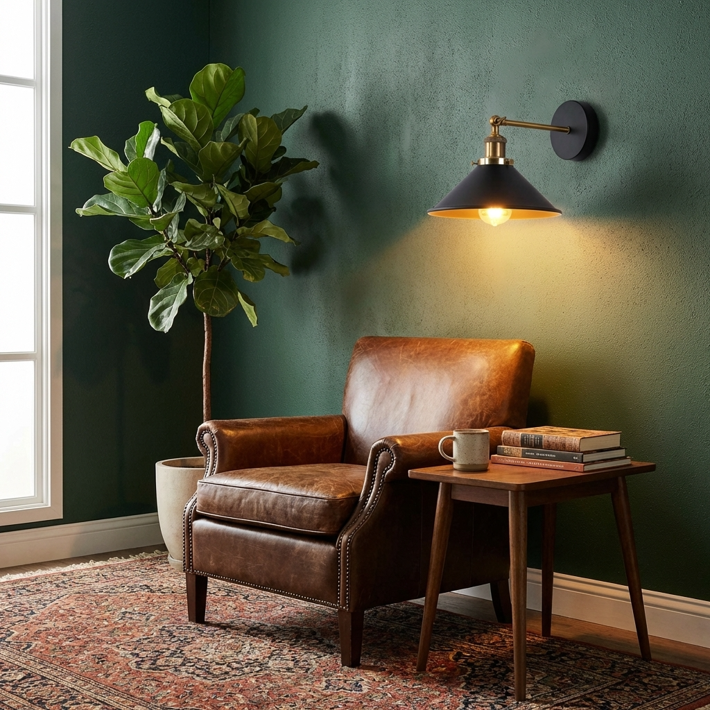Swing Arm Wall Light with Black Cone Shade – Brass & Black, E27 - photo 7