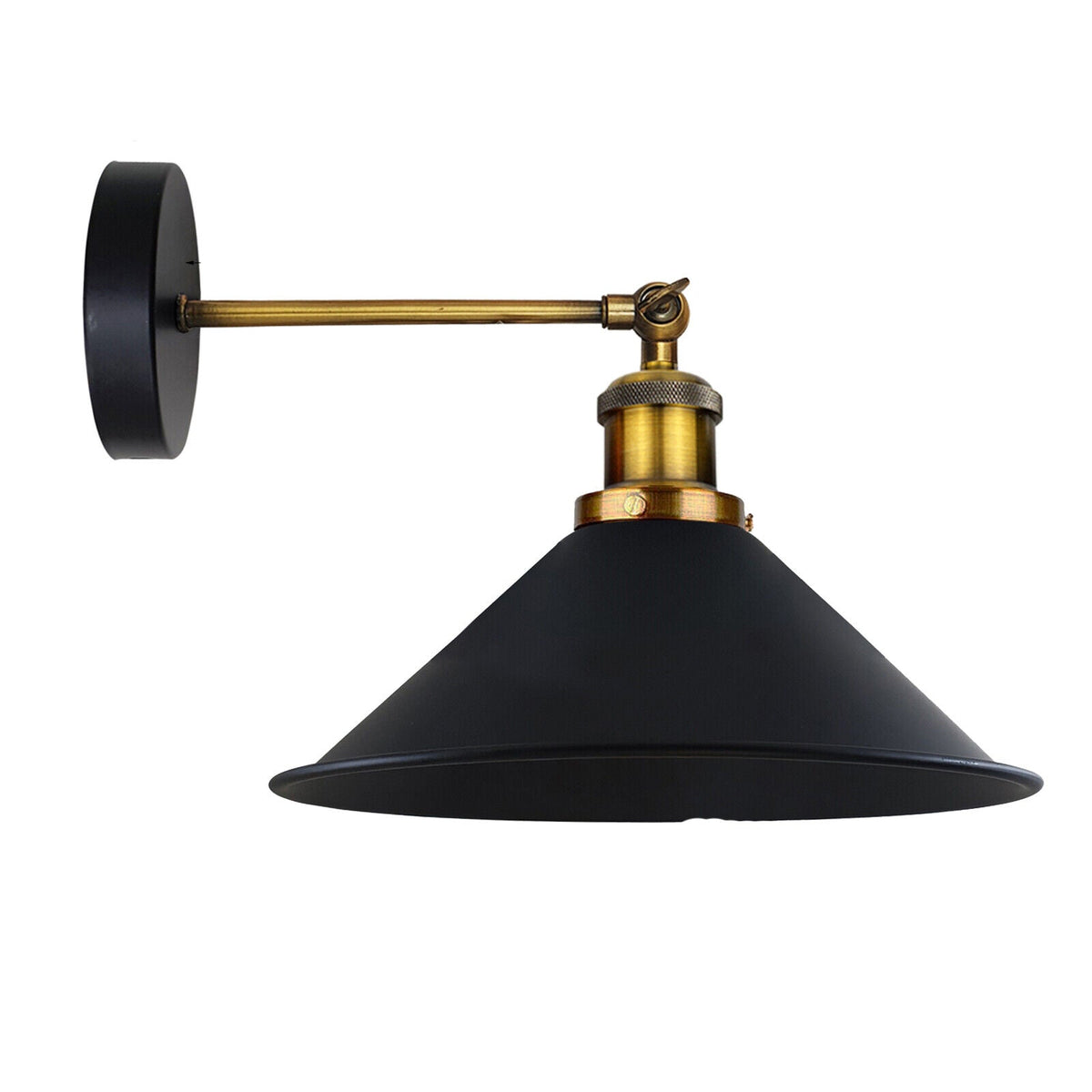 Swing Arm Wall Light with Black Cone Shade – Brass & Black, E27 - photo 9