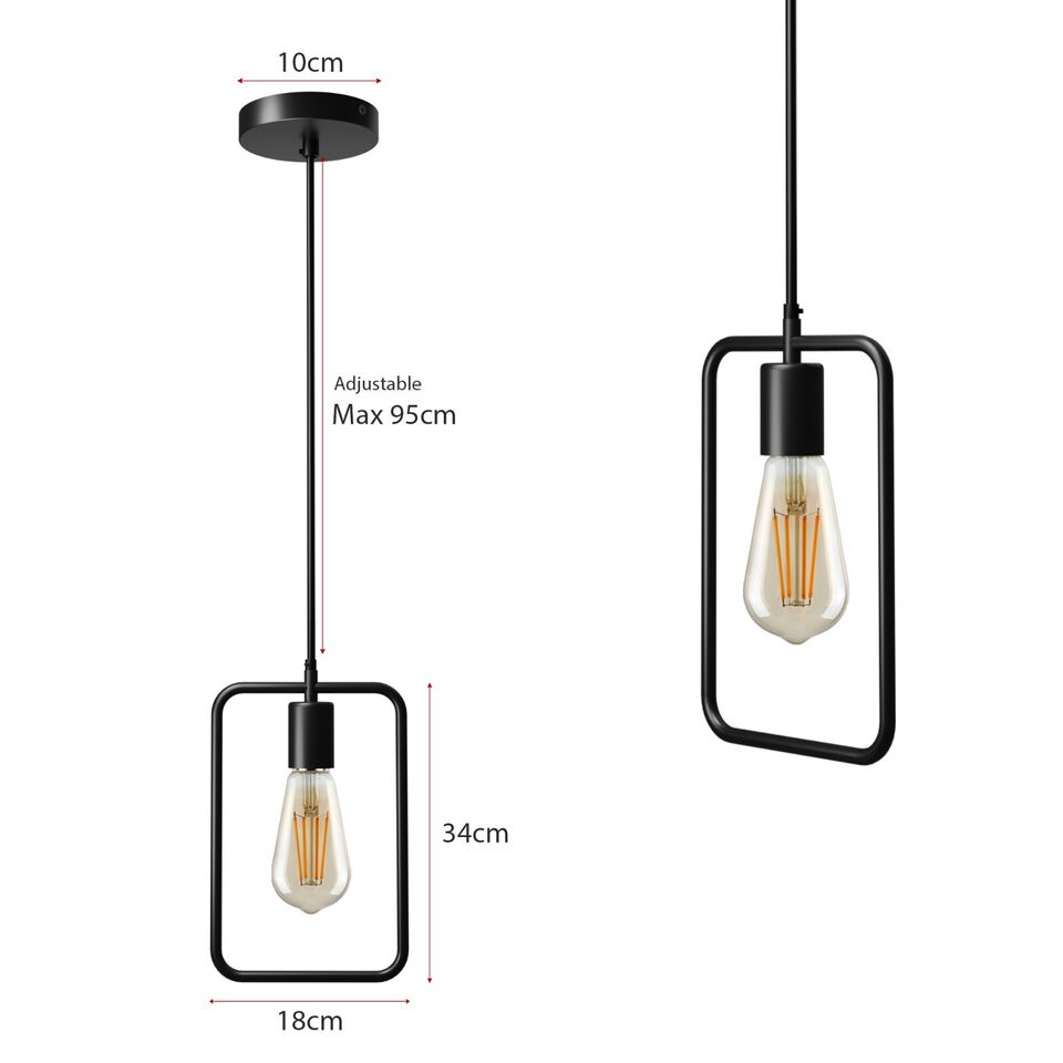 Black Industrial Pendant Light – Choice of Cage or Metal Shade, E27 - photo 8