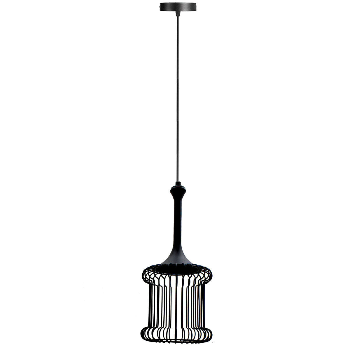 Black Industrial Pendant Light – Choice of Cage or Metal Shade, E27 - Black, Lantern Cage Black, Without Bulb