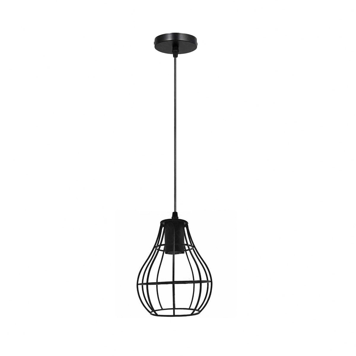 Black Industrial Pendant Light – Choice of Cage or Metal Shade, E27 - Black, Pear Cage Black, Without Bulb