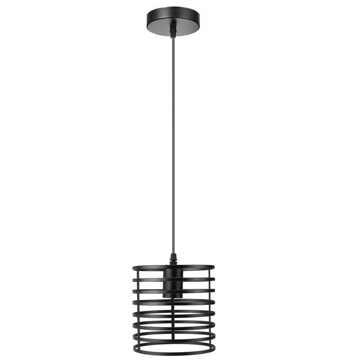 Black Industrial Pendant Light – Choice of Cage or Metal Shade, E27 - Black, Round Cage Black, Without Bulb