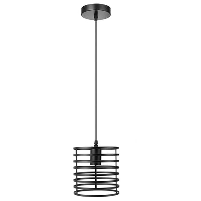 Black Industrial Pendant Light – Choice of Cage or Metal Shade, E27 - Black, Round Cage Black, Without Bulb