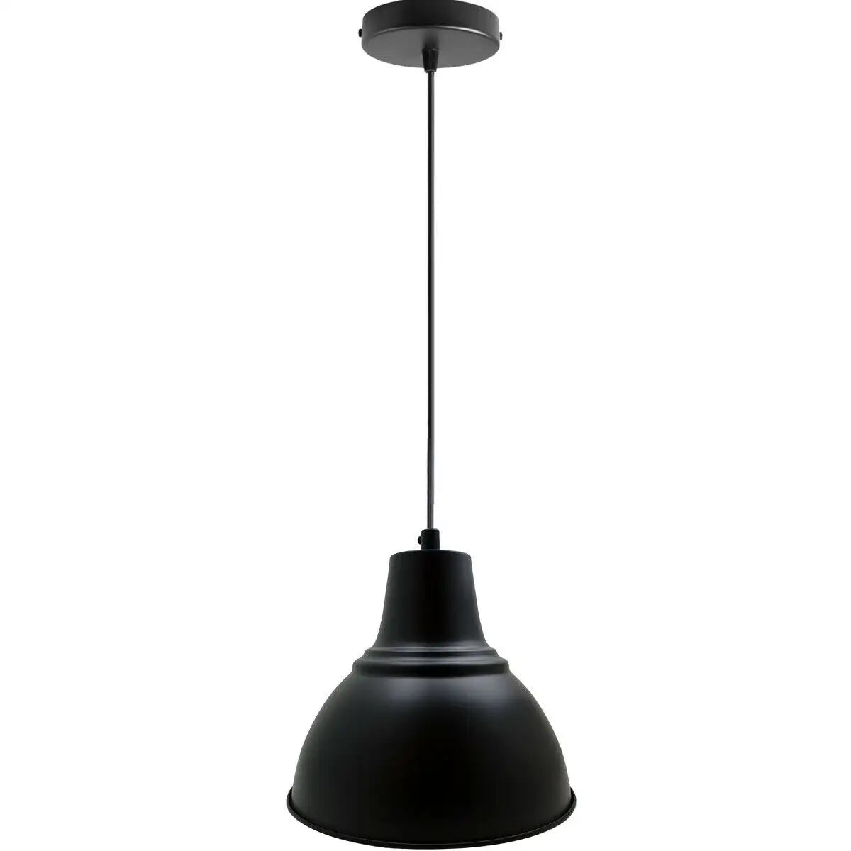 Black Industrial Pendant Light – Choice of Cage or Metal Shade, E27 - Black, T-Bell 36 cm Black, Without Bulb