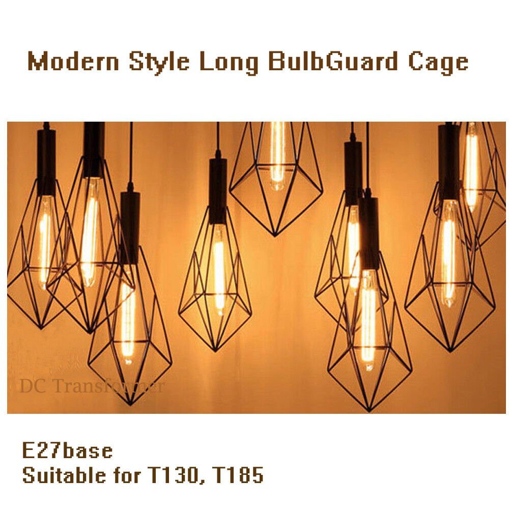 Black Industrial Pendant Light – Choice of Cage or Metal Shade, E27 - Black, Long Diamond Cage Black, Without Bulb
