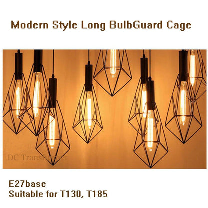 Black Industrial Pendant Light – Choice of Cage or Metal Shade, E27 - Black, Long Diamond Cage Black, Without Bulb